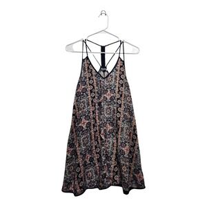 Earthbound Trading Boho Mini Dress S | 100%‎ Rayon | Navy Blue Floral | Festival